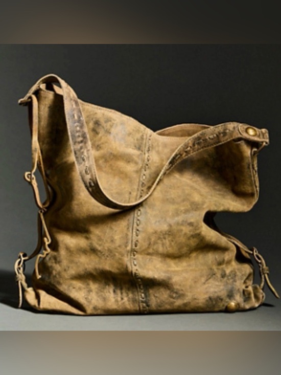 We The Free Handbags - Free People We The Free Distressed Khaki Sandblast Suede Shoulder Bag Bucket